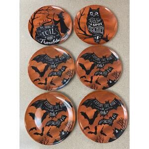 6 Pottery Barn Kids Halloween Witch Owl Bat Melamine 9" Lunch/Dessert Plates